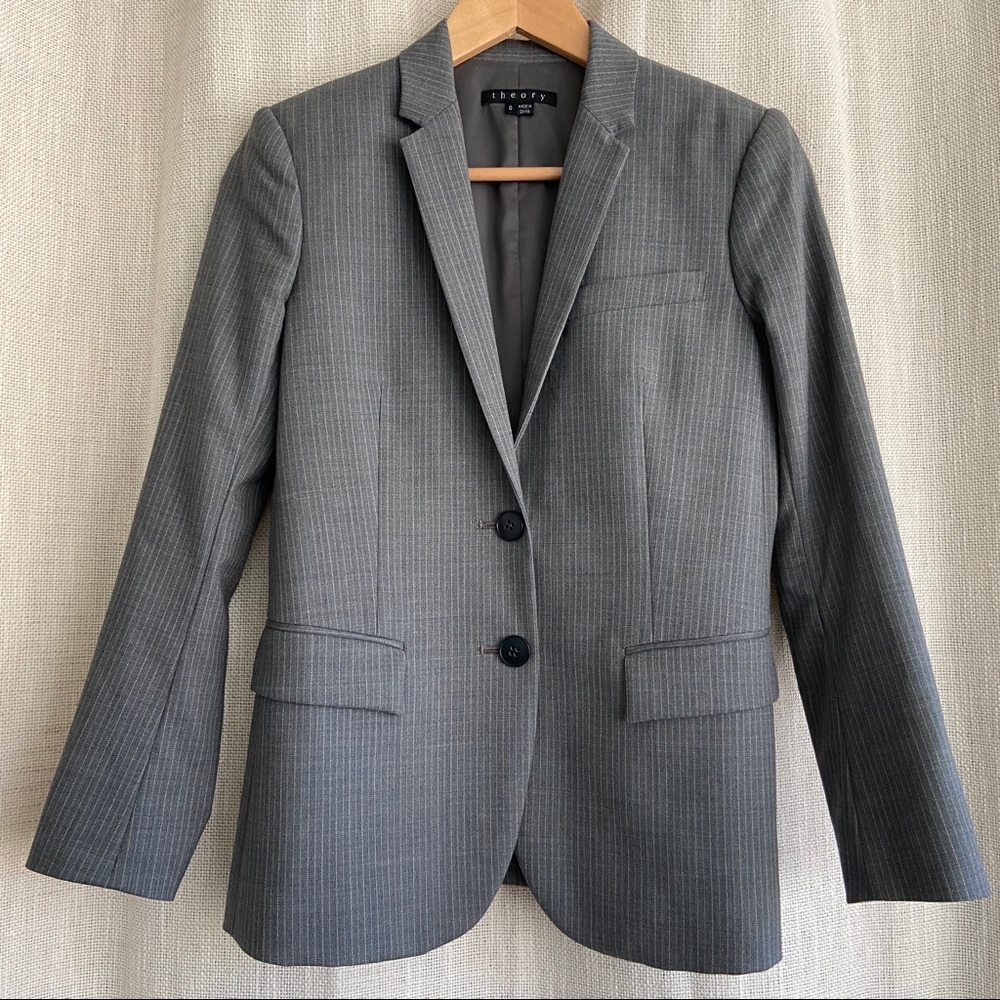 Theory Matelda Wool Blazer Grey with Pinstripes size 0